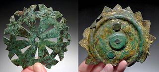 2 Ancient Luristan Bronze & Gilt Shield Bosses