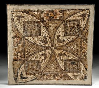 5th C. Byzantine Stone Mosaic w/ Geometric Floral Motif