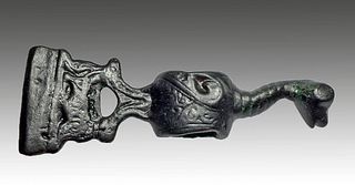 Rare Scythian Bronze Ritual Snake & Ibex Effigy Axe
