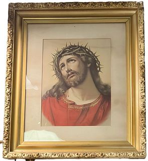 Antique Religious print~ Jesus Christ with a Crown of Thorns