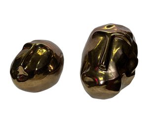 Mid Century Gold Glaze Ceramic Head Sculptures