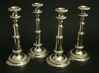 Set of Four Sheffield Telescopic Silver Plated Candlesticks, 19th Century