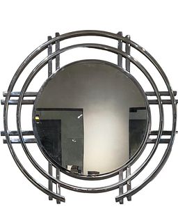  Large American Art Deco Chromed Steel Wall Mirror