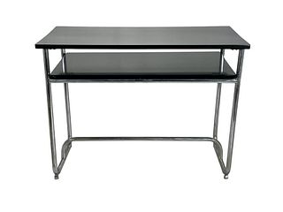 Machine Age Chromed Steel and Lacquered Wood Console or Desk