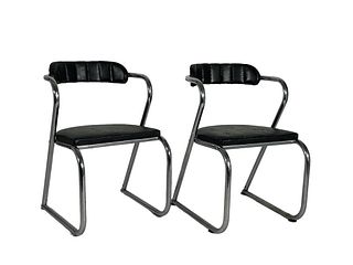 Pair of Machine Age Gilbert Rohde Style Chromed Steel Armchairs