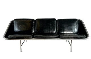 George Nelson Chromed Steel and Leather Sling Sofa