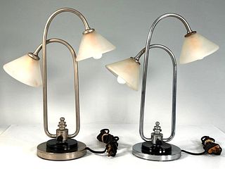 Pair of Markel Faries Style Machine Age Double Swan Lamps
