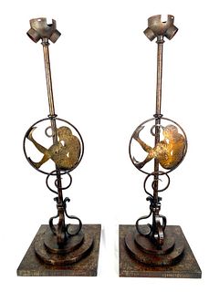 Pair of John Salterini Art Deco Style Bronze Lamp Bases