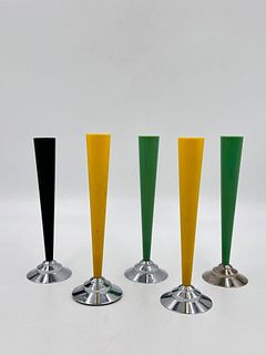Five Dura Company Bakelite and Chromed Metal Vases