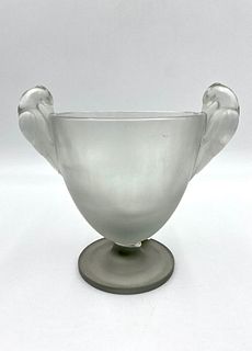 Lalique Molded and Frosted Glass Vase, Ornis