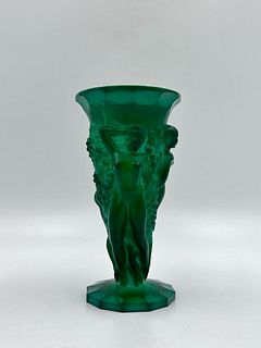 Signed Moser Malachite Glass Vase