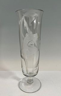 Tiffin Glass Vase, Engraved with an Art Deco Style Nude