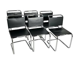 Set of Six Mart Stam Designed Tubular Steel Side Chairs