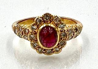 Cabochon Natural Ruby and Diamond Ring