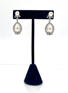 Platinum and Diamond Pearl Earrings