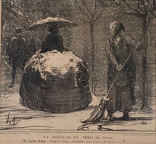 Honore Daumier Lithograph, La Crinoline en Temps de Neige