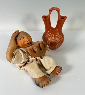 Pauline Romero Pottery Vase and Terracotta Figure