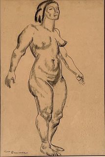 William Sommer Drawing, Standing Female Nude