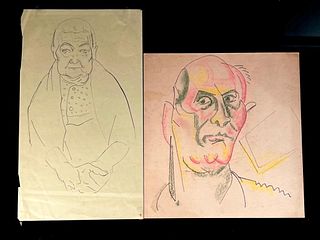 Two William Sommer Drawings, Self Portrait and Portrait of a Mrs. Sommer