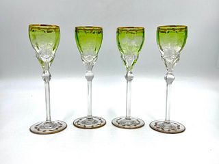 Four Moser Paolo or Rose Pattern Engraved Glass Wines
