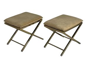 Pair of Modern Design Gold Tone X-Form Benches
