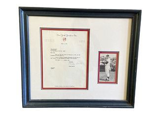 1967 MICKEY MANTLE Signed Letter & Photograph New York Yankees