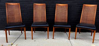 Set 4 Mid Century Cane High Back Dining Chair