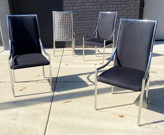 Set 4 Post Modern Velvet & Chrome Dining Chairs