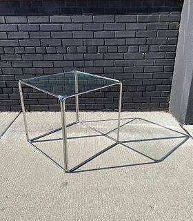 Mid Century Metal and Glass Cube Table after POUL KJAERHOLM