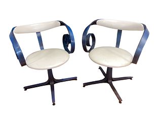 Pair AFTER GEORGE MULHAUSER for PLYCRAFT Sultana Chair in Blue 