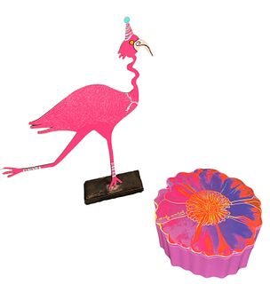 ANDY WARHOL TACOMA Set 4 Dessert Plates & Signed Flamingo 