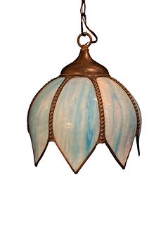 Blue Tulip Stained Glass Pendant Swag Lamp