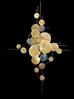 Post Modern Brass Wall Hanging with Spheres 