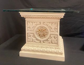 French Provincial Style Glass Top Mirrored Side Table