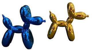 Two Miniature AFTER JEFF KOONS Balloon Dogs (Blue & Gold)