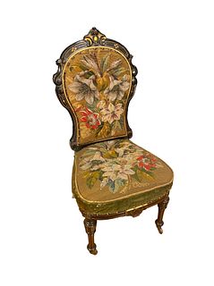 Victorian Heavily Beaded Embroidered Chair