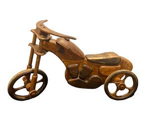 Folk Art Hand Carved Wood Motorcycle 