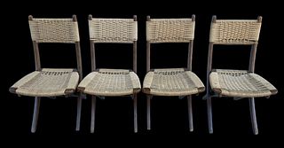 HANS WEGNER Style Woven Rush Folding Chairs Yugoslavia