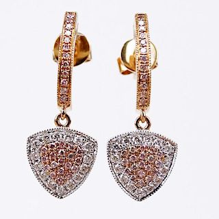 .18 Carat Natural Pink Diamond, .19 carat Round Cut Diamond and 18 Karat Rose Gold Earrings