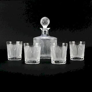 Lalique Crystal "Femmes" Decanter and 4 Glasses
