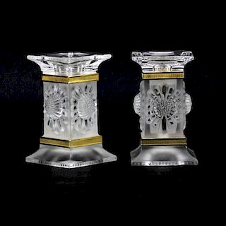 Pair of Lalique Crystal Paquerettes Daisy Candlesticks