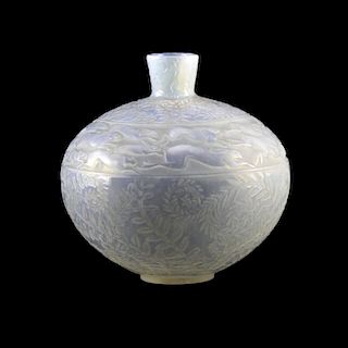 Circa 1923 René Lalique, French (1860-1945) Circa 1923 Lièvres' Clear, Frosted and Opalescent Glass Vase with Frieze of Running Hares
