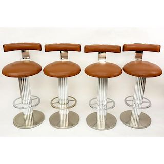 Four Circa 1980s Leisure Design, Mount Kisco, NY Bright and Matte Chromed Steel Barstools