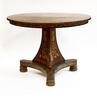 Antique Dutch Baroque Style Mixed Wood Marquetry Center Table