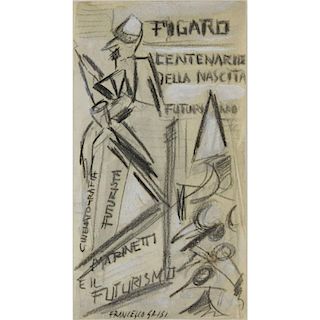 Francesco Grisi, Italian (1927-1999), Charcoal and Gouache on Paper, Futurist Sketch
