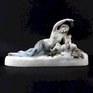 Painted Copeland Parian Group "Ino And The Infant Bacchus"