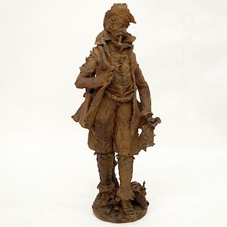 Well Done Antique Continental Terracotta Figural Sculpture "Hunter With Game"