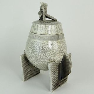 Modern Vintage Style Covered Pottery Jar