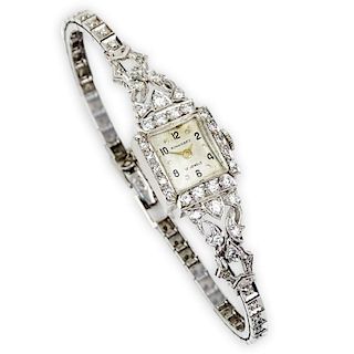 Lady's Vintage 14 Karat White Gold and Diamond Kinkraft Bracelet Watch