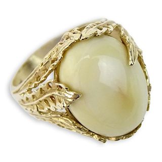 Antique Cabochon Walrus Ivory and 14 Karat Yellow Gold Ring